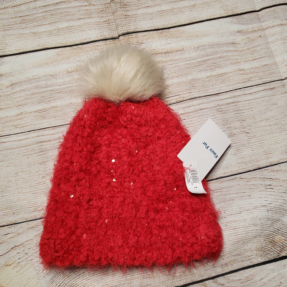OLD NAVY red pompom beenie